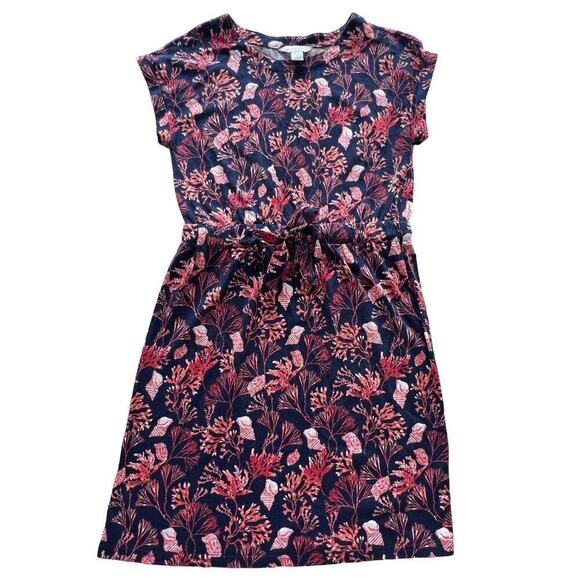 Liz Claiborne Navy/Orange Shell Print Short Sleeve Shirt Dress- S - Picture 1 of 9